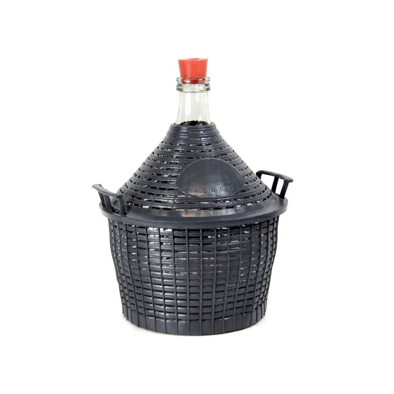 Weinballon mit Kunststoffkorb + Gummistopfen Glasflasche Glasballon 5 L