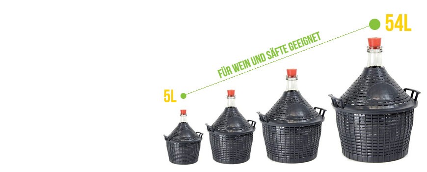 Weinballon mit Kunststoffkorb + Gummistopfen